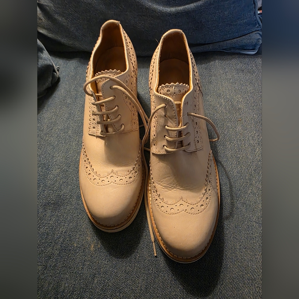 Womens Cream Brogue Shoes